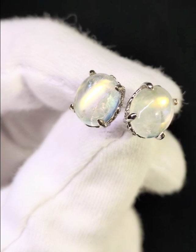 Rainbow Moonstone studs